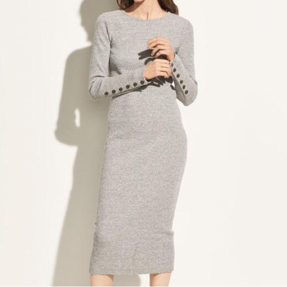 Vince - Long Sleeve Rib Dress‎ in Heather Grey Size S